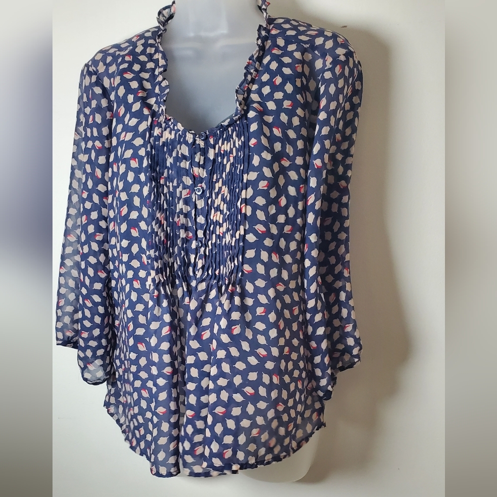 Navy Navy Blue Patterned Blouse - image 3